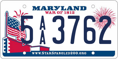 MD license plate 5AA3762