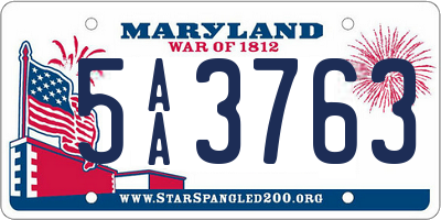 MD license plate 5AA3763