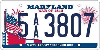 MD license plate 5AA3807