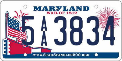 MD license plate 5AA3834