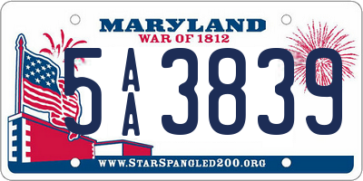 MD license plate 5AA3839