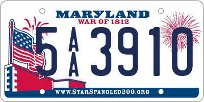 MD license plate 5AA3910