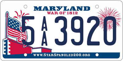 MD license plate 5AA3920