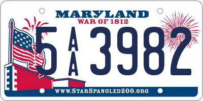 MD license plate 5AA3982
