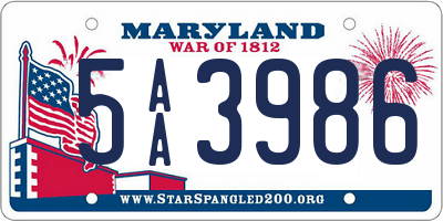 MD license plate 5AA3986
