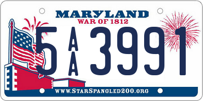 MD license plate 5AA3991