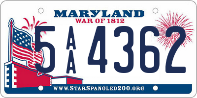 MD license plate 5AA4362