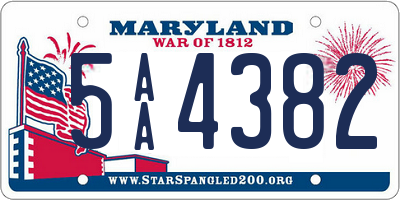 MD license plate 5AA4382