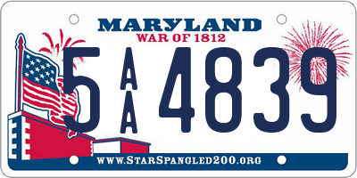 MD license plate 5AA4839