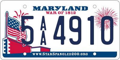 MD license plate 5AA4910