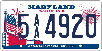 MD license plate 5AA4920