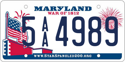 MD license plate 5AA4989