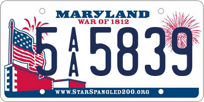MD license plate 5AA5839