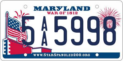 MD license plate 5AA5998