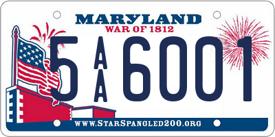 MD license plate 5AA6001