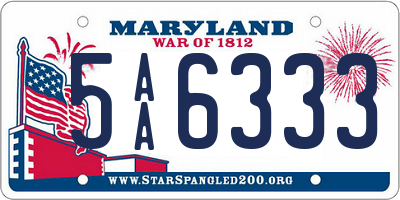 MD license plate 5AA6333