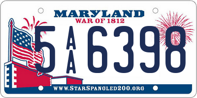 MD license plate 5AA6398