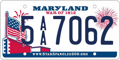 MD license plate 5AA7062