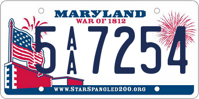 MD license plate 5AA7254