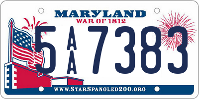 MD license plate 5AA7383