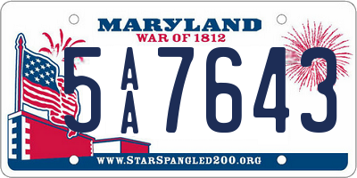 MD license plate 5AA7643