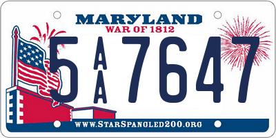 MD license plate 5AA7647