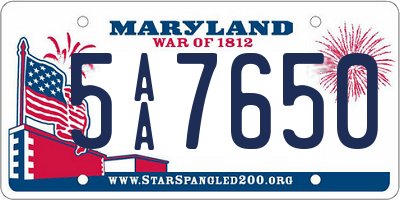 MD license plate 5AA7650