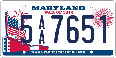 MD license plate 5AA7651