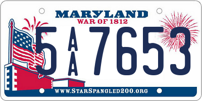 MD license plate 5AA7653