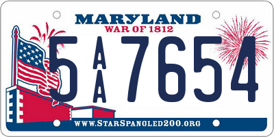 MD license plate 5AA7654