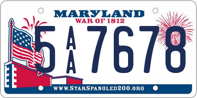 MD license plate 5AA7678