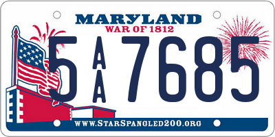 MD license plate 5AA7685