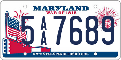 MD license plate 5AA7689