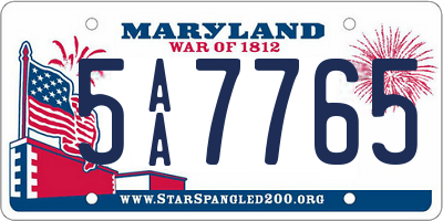 MD license plate 5AA7765