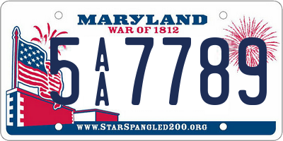 MD license plate 5AA7789