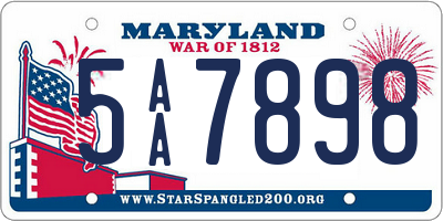 MD license plate 5AA7898