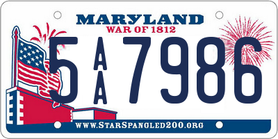 MD license plate 5AA7986