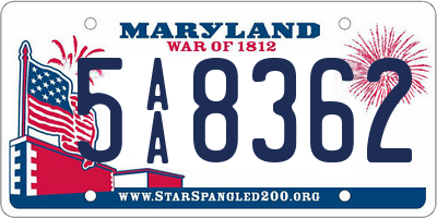 MD license plate 5AA8362