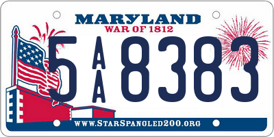 MD license plate 5AA8383