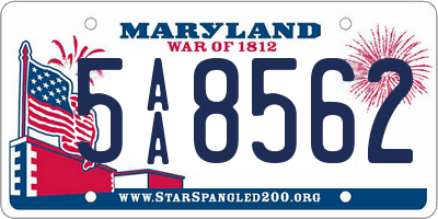 MD license plate 5AA8562