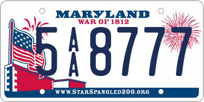 MD license plate 5AA8777