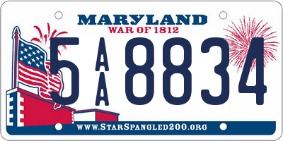 MD license plate 5AA8834