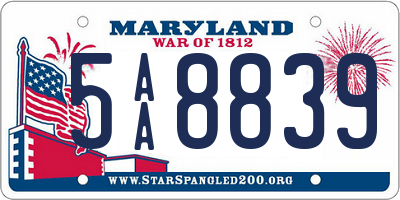 MD license plate 5AA8839