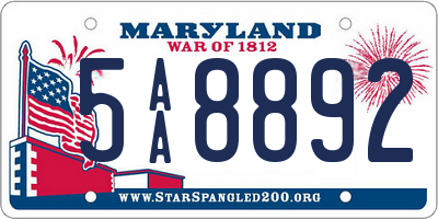 MD license plate 5AA8892