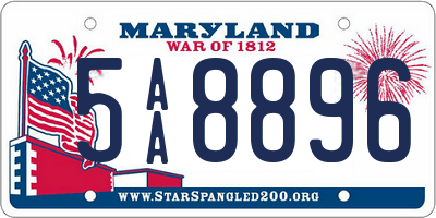 MD license plate 5AA8896