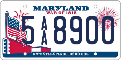 MD license plate 5AA8900