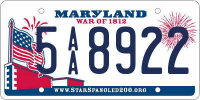 MD license plate 5AA8922