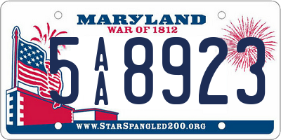 MD license plate 5AA8923