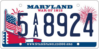 MD license plate 5AA8924