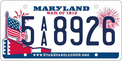 MD license plate 5AA8926